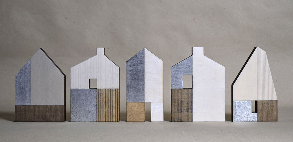 little plywood house sculptures