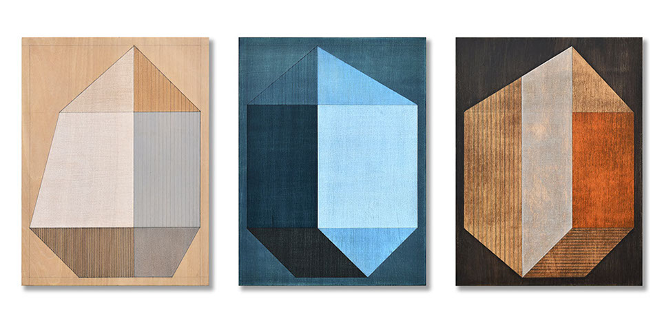 Susan Laughton abstract landscape art, round paintings, contemporary landscape painting, tree painting, abstract architectural form, urban landscape painting,